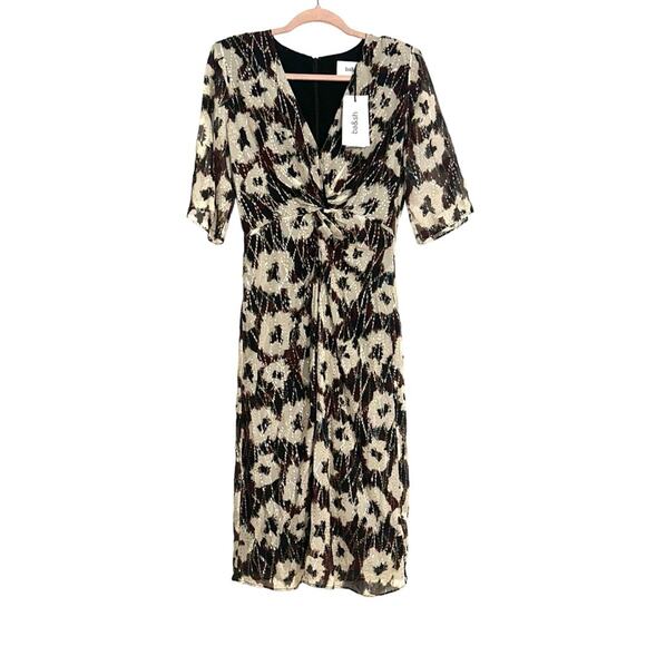 NWT ba&sh Kaz Robe V-Neck Printed Midi Dress SMALL in Ecru - Picture 3 of 10